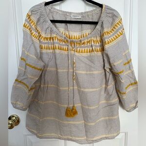 Women’s Westport Blouse Top Embroidered Boho Beachy XL Stripe Geometric Shirt